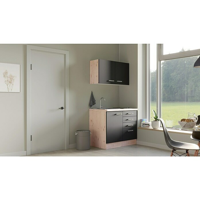 Flex-Well Turin Miniküche (Breite: 100 cm, Anthrazit, Mit Elektrogeräten) | BAUHAUS