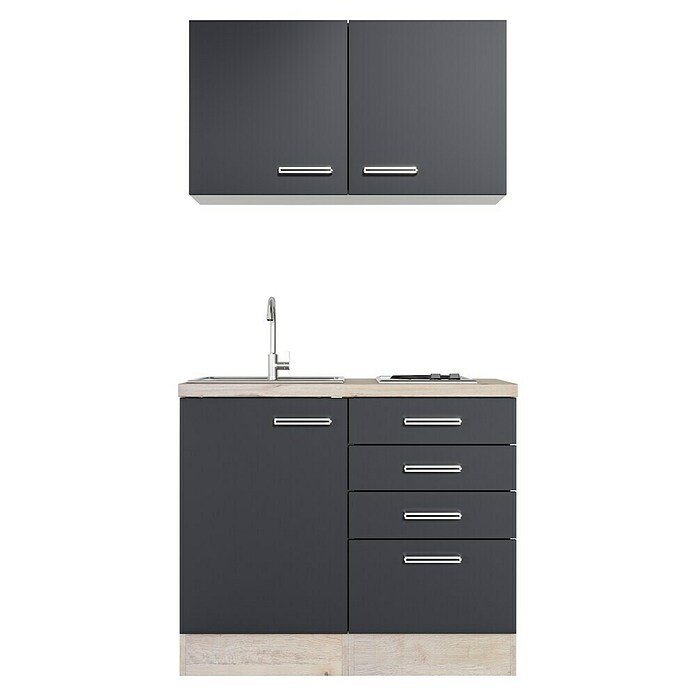 Flex-Well Turin Miniküche (Breite: 100 cm, Anthrazit, Mit Elektrogeräten) | BAUHAUS