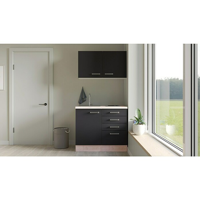 Flex-Well Turin Miniküche (Breite: 100 cm, Anthrazit, Mit Elektrogeräten) | BAUHAUS