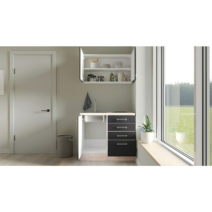 Flex-Well Turin Miniküche (Breite: 100 cm, Anthrazit, Mit Elektrogeräten) | BAUHAUS