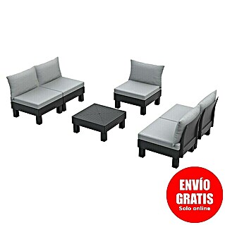 Keter Conjunto de muebles Elements II (Número de personas máx.: 5, 6 pzs., Polipropileno, Negro/Gris)
