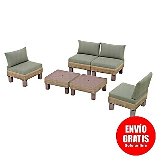 Keter Conjunto de muebles Elements (Número de personas máx.: 4, 6 pzs., Polipropileno, Verde/Madera)