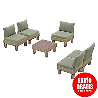 Keter Conjunto de muebles Elements II (Número de personas máx.: 5, 6 pzs., Polipropileno, Verde/Madera)