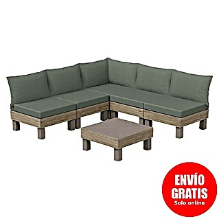 Keter Conjunto de muebles Elements (Número de personas máx.: 6, 7 pzs., Polipropileno, Verde/Madera)
