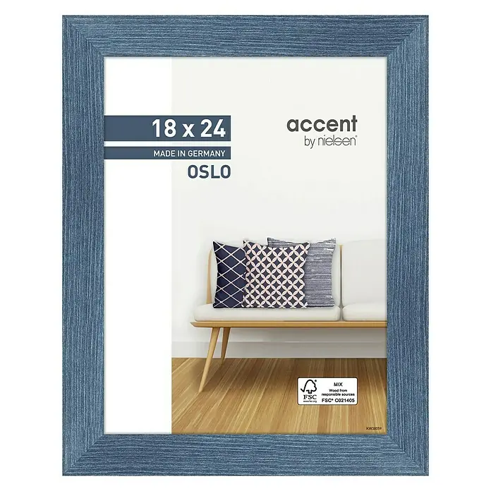 Accent Holzrahmen Oslo18 x 24 cm, Blau - Blauer 18x24 Akzent by Nielsen Bilderrahmen Oslo, hergestellt in Deutschland, mit Holzmaserung für stilvolle Wanddekoration.