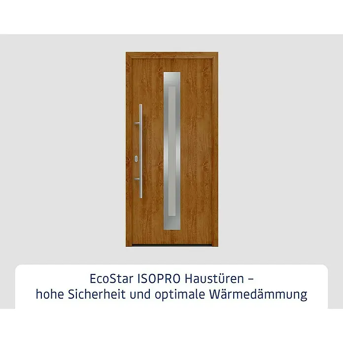Hörmann EcoStar Haustür ISOPRO IP 770S - 110 x 210 cm, DIN Anschlag: Links, Golden Oak - Eine moderne EcoStar ISOPRO Haustür mit Holzoptik und einem vertikalen Glaselement.