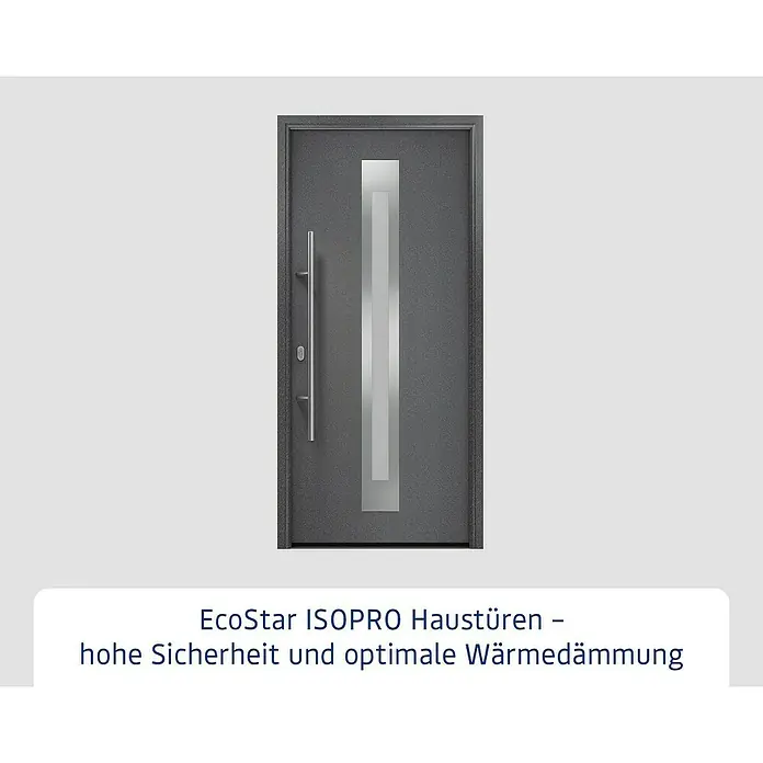 Hörmann EcoStar Haustür ISOPRO IP 770S - 110 x 210 cm, DIN Anschlag: Links, CH 703 Anthrazit Metallic - EcoStar ISOPRO Haustür: Sicher und wärmegedämmt. Moderne Tür mit Glasausschnitt und langem Türgriff für ein stilvolles Zuhause.