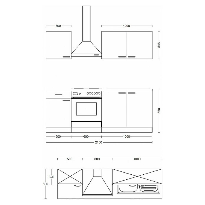 Flex-Well Turin Singleküche (Breite: 210 cm, Anthrazit, Mit Elektrogeräten) | BAUHAUS