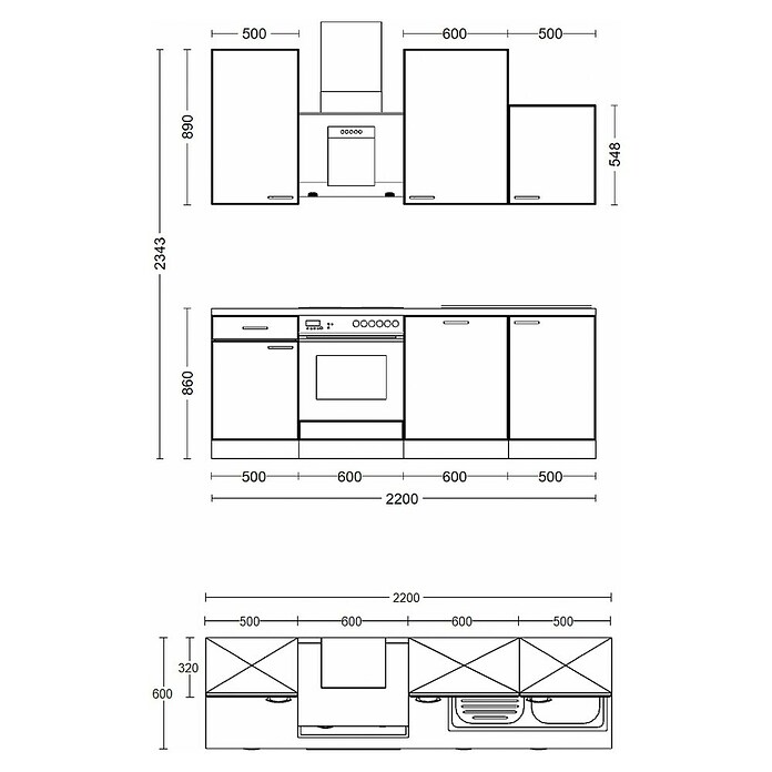 Flex-Well Valero Küchenzeile Typ 4 (Breite: 220 cm, Weiß, Mit Elektrogeräten) | BAUHAUS