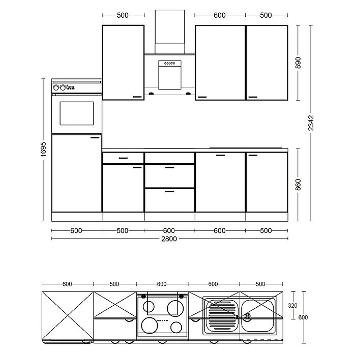 Flex-Well Turin Küchenzeile Typ 5 (Breite: 280 cm, Anthrazit, Mit Elektrogeräten) | BAUHAUS