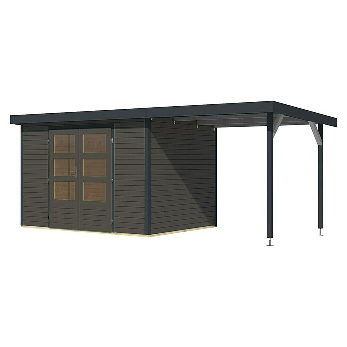 Karibu Gartenhaus Jupiter 4 B (Außenmaß inkl. Dachüberstand (B x T): 541,5 x 236,5 cm, Holz, Terragrau/Anthrazit, Mit Seitendach) | BAUHAUS
