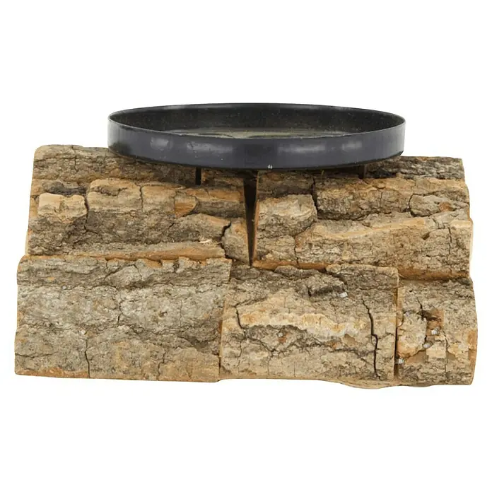 Kerzenhalter Rinde - Natur, Holz, 12 x 12 x 7 cm - Produktansicht eines Terrariums mit naturgetreuer Felswand und integrierter Futterschale, ideal für Reptilien und Amphibien.