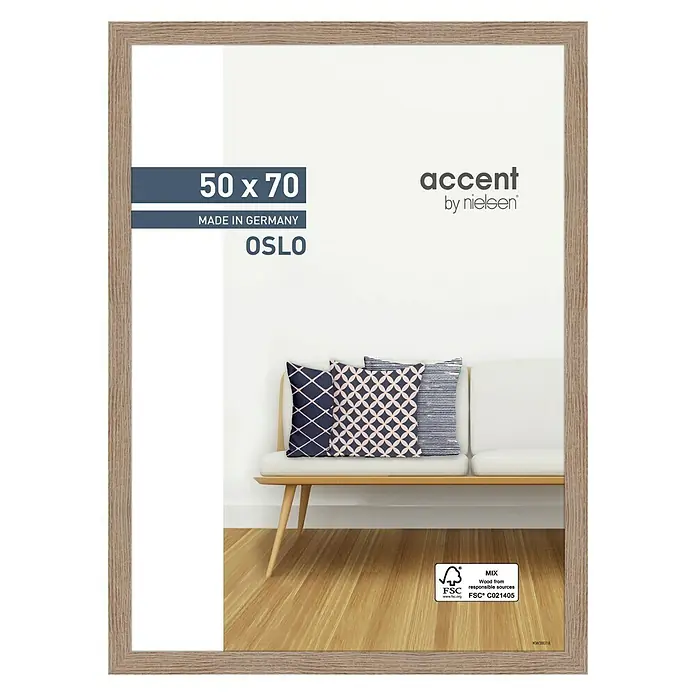 Accent Holzrahmen Oslo - 50 x 70 cm, Eiche - Bilderrahmen 'Accent by Nielsen' Oslo 50x70 cm, hergestellt in Deutschland. Ideal für Fotos und Kunstdrucke.