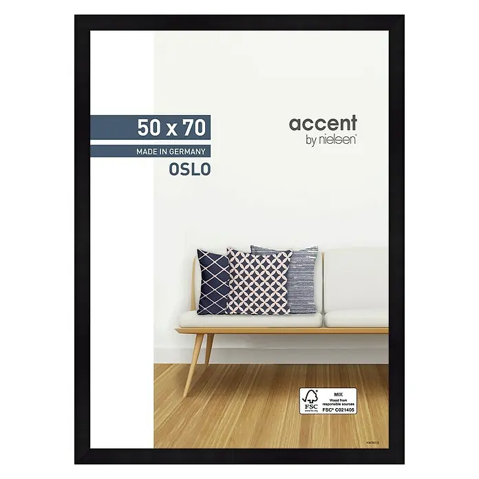 Accent Holzrahmen Oslo - 50 x 70 cm, Schwarz - Schwarzer Nielsen Bilderrahmen Accent Oslo 50x70 cm für Fotos und Kunstdrucke, stilvolle Wanddekoration.