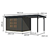 Karibu Gartenhaus Jupiter 4 B (Außenmaß inkl. Dachüberstand (B x T): 541,5 x 236,5 cm, Holz, Terragrau/Anthrazit, Mit Seitendach) | BAUHAUS