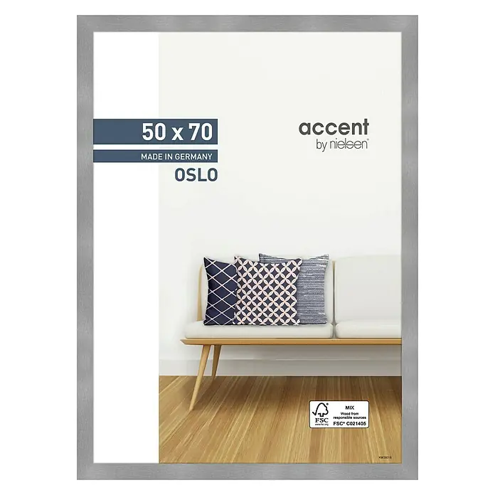 Accent Holzrahmen Oslo - 50 x 70 cm, Silber - Silberner Fotorahmen Accent by Nielsen Oslo 50x70 cm, ideal zum stilvollen Präsentieren von Fotos und Kunstwerken.