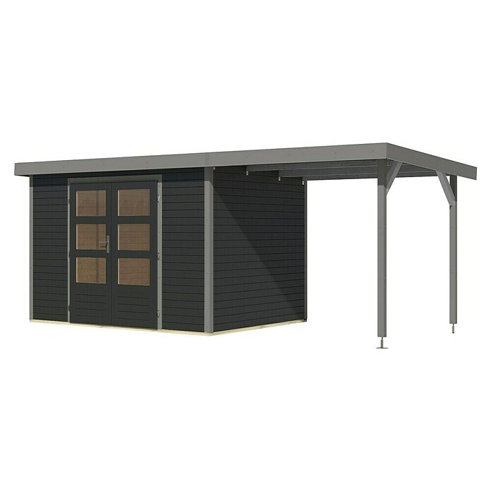 Karibu Gartenhaus Jupiter 4 C (Außenmaß inkl. Dachüberstand (B x T): 541,5 x 236,5 cm, Holz, Anthrazit/Grau, Mit Seitendach) | BAUHAUS