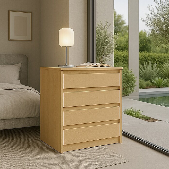 Cajonera montada (L x An x Al: 45 x 70 x 72 cm, Número de cajones: 4 ud., Haya, Frente en forma de J) | BAUHAUS