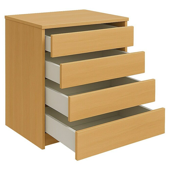 Cajonera montada (L x An x Al: 45 x 70 x 72 cm, Número de cajones: 4 ud., Haya, Frente en forma de J) | BAUHAUS