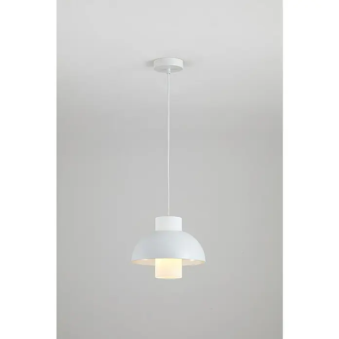 Searchlight Pendelleuchte Kirby - 60 W, Ø x L: 25 x 110 cm, Weiß, E27 - Elegante weiße Hängelampe. Zeitgemäßes Design mit sanftem Licht, ideal für moderne Innenräume.