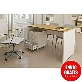 Meka Block Mesa de escritorio K-695 con cajonera K-906 (Roble Albar/Blanco, 2 pzs.)