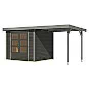 Karibu Gartenhaus Jupiter 3 B (Außenmaß inkl. Dachüberstand (B x T): 486,5 x 236,5 cm, Holz, Terragrau/Grau) | BAUHAUS