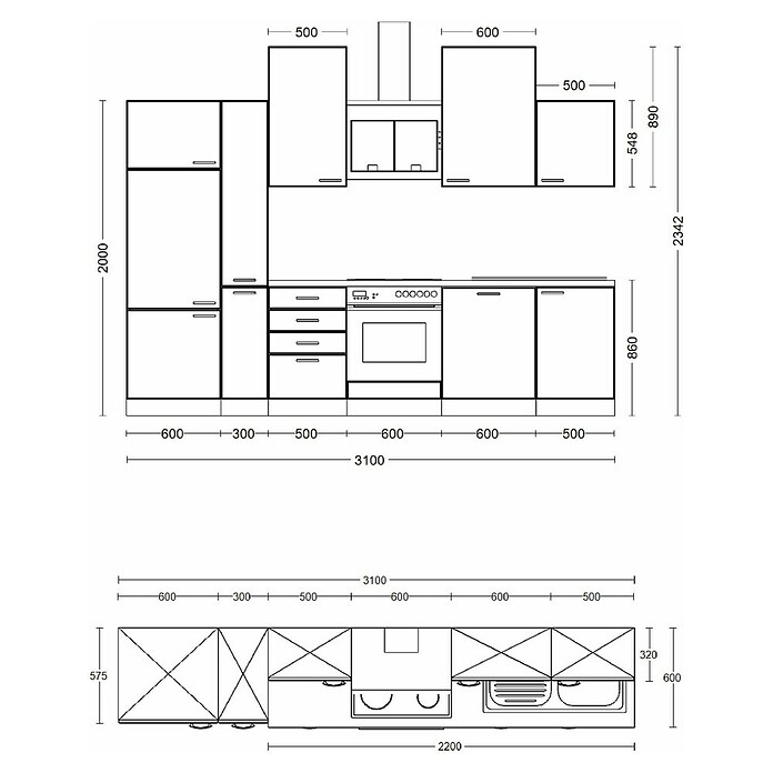 Flex-Well Turin Küchenzeile Typ 6 (Breite: 310 cm, Anthrazit, Mit Elektrogeräten) | BAUHAUS