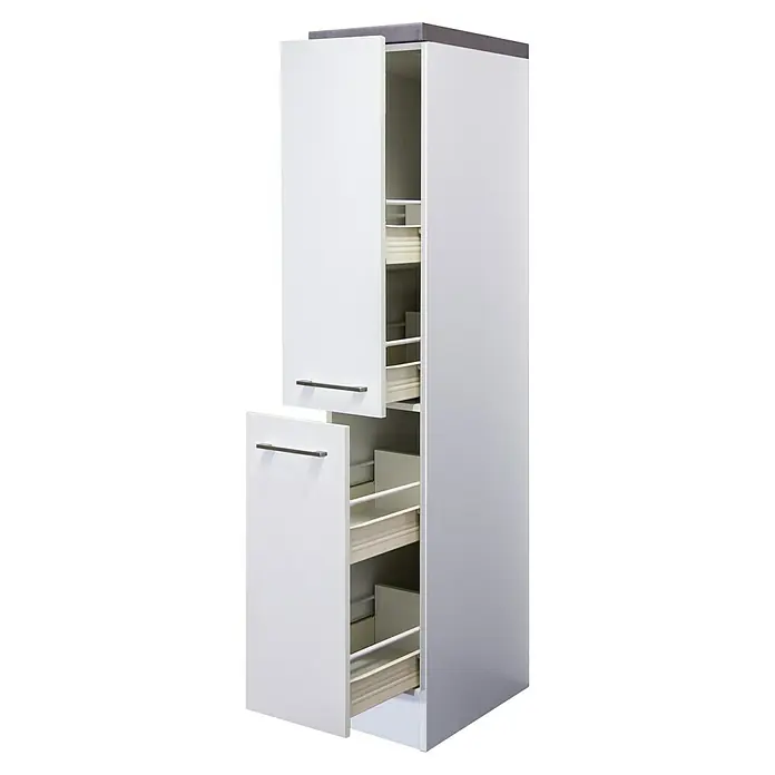 Flex-Well Rom  Spülenunterschrank - 57 x 50 x 82 cm, Weiß - Ein weißer Küchenschrank mit ausziehbaren Schubladen bietet praktischen Stauraum und moderne Optik für Ihre Küche.