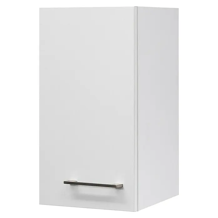 Flex-Well Rom  Küchen-Hängeschrank - 32 x 30 x 54,8 cm, Weiß - Nahaufnahme eines weißen Küchenschranks mit einem einfachen, horizontalen Griff. Das schlichte Design betont die Funktionalität.