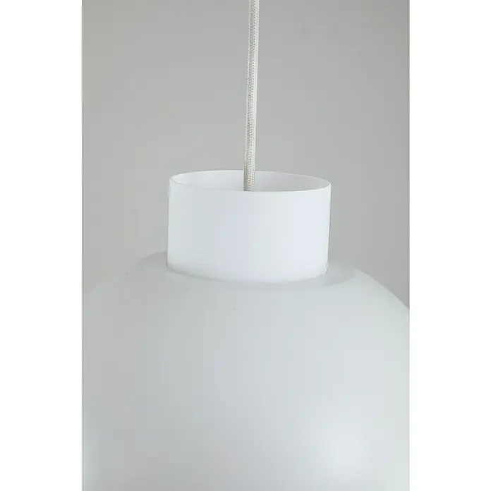 Searchlight Pendelleuchte Kirby - 60 W, Ø x L: 25 x 110 cm, Weiß, E27 - Nahaufnahme einer modernen weißen Pendelleuchte mit einem zylindrischen Lampenschirm und einem Textilkabel.