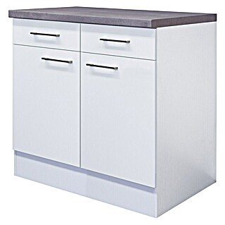 Flex-Well Rom  Küchen-Unterschrank (B x T x H: 80 x 60 x 86 cm, Weiß, Anzahl Schubladen: 2 Stk., Anzahl Türen: 2 Stk.)