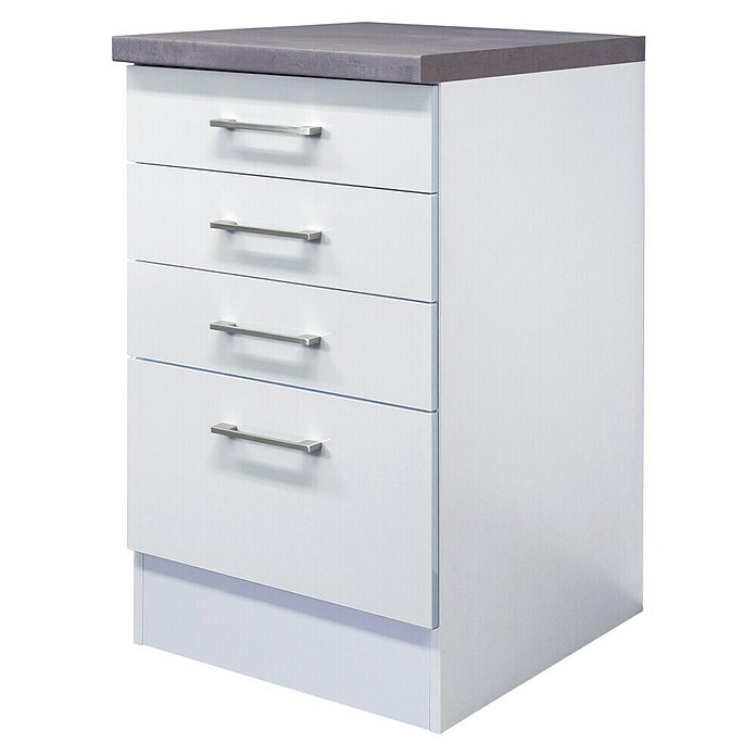 Flex-Well Rom  Unterschrank (60 x 50 x 86 cm, Weiß, 3 Schubkästen) | BAUHAUS