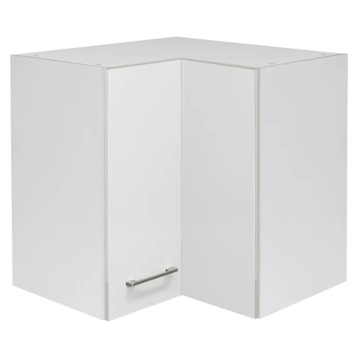 Flex-Well Rom  Küchen-Eck-Hängeschrank - 32 x 60 x 54,8 cm, Weiß - Schrank: Eckschrank mit weißen Fronten und einem schlichten, silberfarbenen Griff, ideal für moderne Küchen.