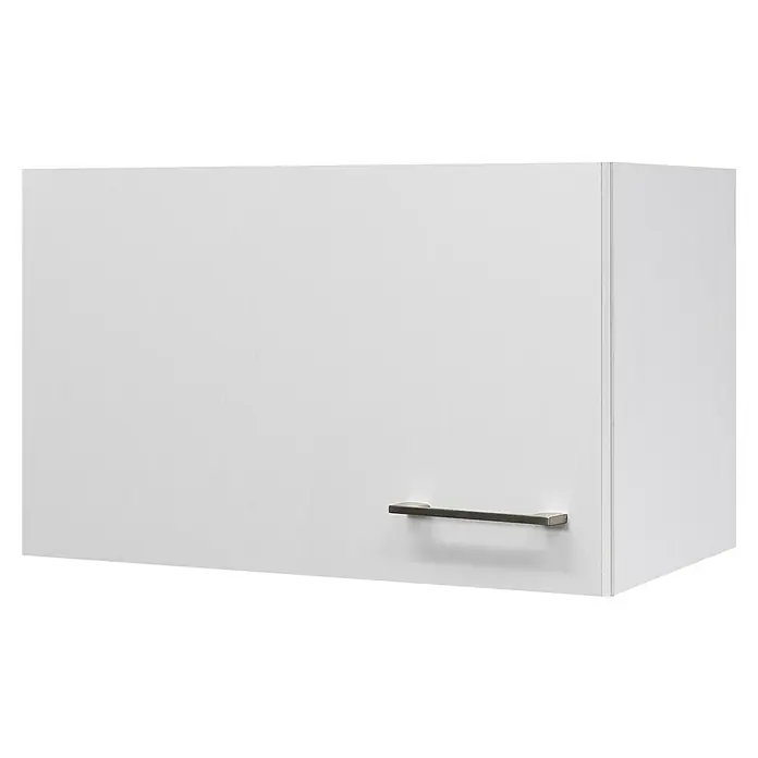 Flex-Well Rom  Singleküche - Breite: 210 cm, Weiß, Mit 2-Platten-Kochfeld & Mikrowelle - Nahaufnahme eines weißen Hängeschranks mit einem schlichten, horizontalen Griff. Minimalistisches Design für moderne Küchen, funktional und stilvoll.