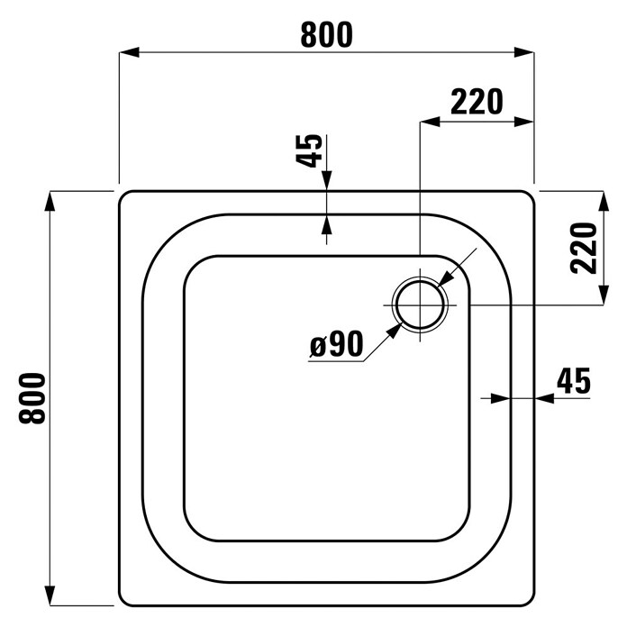 Sanicomfort Tuš kad  (Do x Š: 80 x 80 cm, Jeklo, Bela, Premer odtočne odprtine: 90 mm) | 3957 - Duschwanne Stahl | DBCA - Duschwannen | DBC - Wannen | DB - Keramik/Wannen | D - Sanitär | BAUHAUS