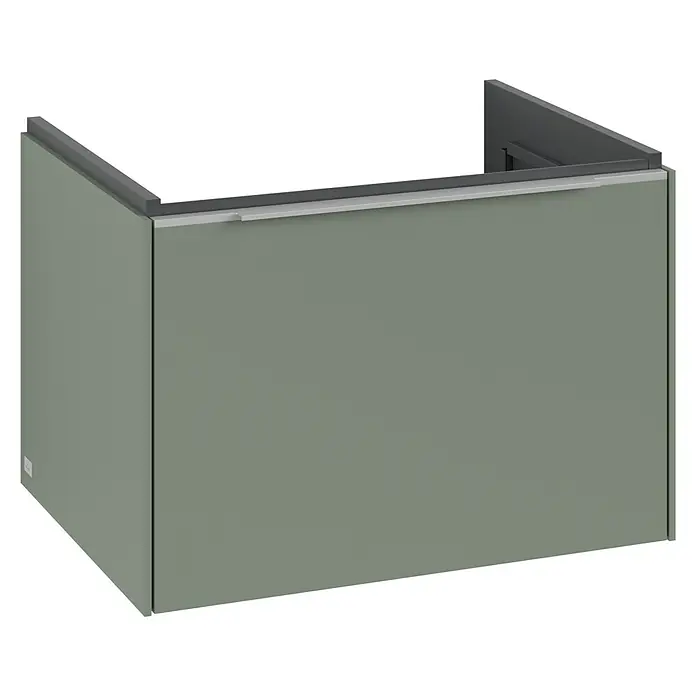 Villeroy & Boch Subway 3.0 Waschbeckenunterschrank - Soft Green, Anzahl Schubladen: 1 Stk., Farbe Griff: Aluminium glänzend, B x T x H: 62,2 x 47,8 x 42,9 cm, Mit Beleuchtung - Ein schlichtes, modernes Möbelstück in einem gedämpften Grünton, ideal für ein minimalistisches Interieur. Die klaren Linien und die matte Oberfläche strahlen Eleganz aus.