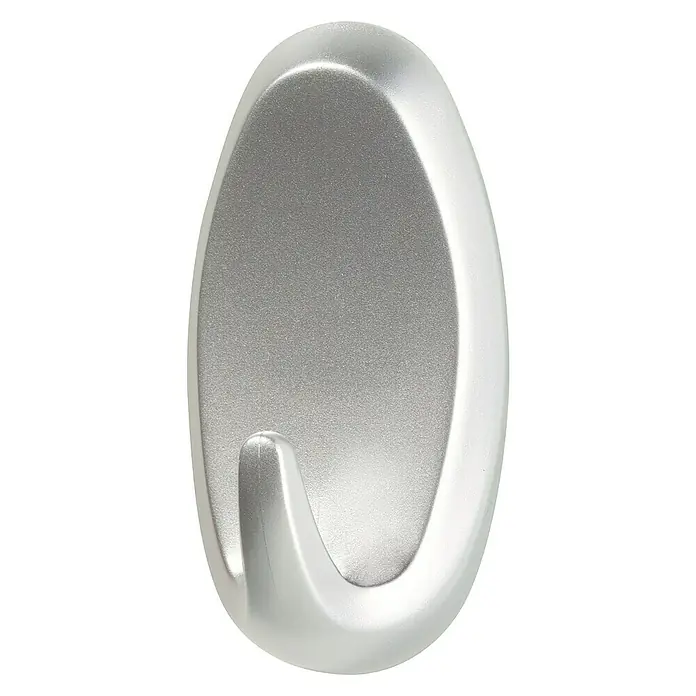 Tesa Powerstrips Gancho autoadhesivo Oval 2+4 - 2 ud., Plateado - Gancho autoadhesivo de color plateado para una fácil instalación en paredes y otras superficies lisas para colgar objetos ligeros.