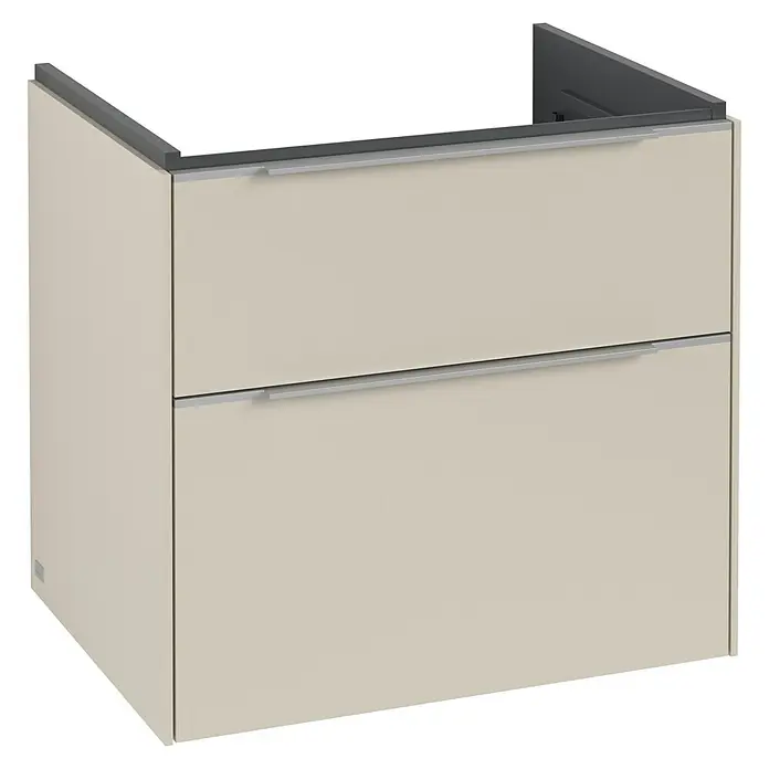 Villeroy & Boch Subway 3.0 Waschbeckenunterschrank - Cashmere Grey, Anzahl Schubladen: 2 Stk., Farbe Griff: Aluminium glänzend, 62,2 x 47,8 x 57,6 cm - Ein moderner Waschtischunterschrank in Beige mit zwei Schubladen und eleganten Griffen. Perfekt für ein stilvolles Badezimmer.