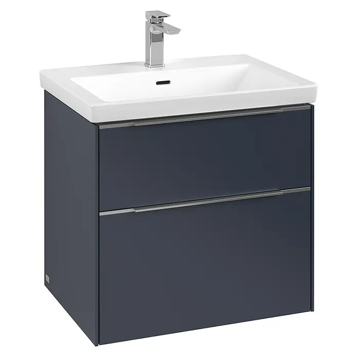 Villeroy & Boch Subway 3.0 Waschbeckenunterschrank - Marine Blue, Anzahl Schubladen: 2 Stk., Farbe Griff: Aluminium glänzend, 62,2 x 47,8 x 57,6 cm - Schickes, modernes Badezimmerwaschbecken mit zwei Schubladen und einem eleganten Design. Ideal für jedes Badezimmer.