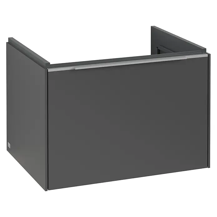 Villeroy & Boch Subway 3.0 Waschbeckenunterschrank - Graphite, Anzahl Schubladen: 1 Stk., Farbe Griff: Aluminium glänzend, B x T x H: 62,2 x 47,8 x 42,9 cm, Mit Beleuchtung - Stilvoller grauer Waschtischunterschrank mit minimalistischem Design und einer eleganten silbernen Griffleiste. Perfekt für moderne Badezimmer.