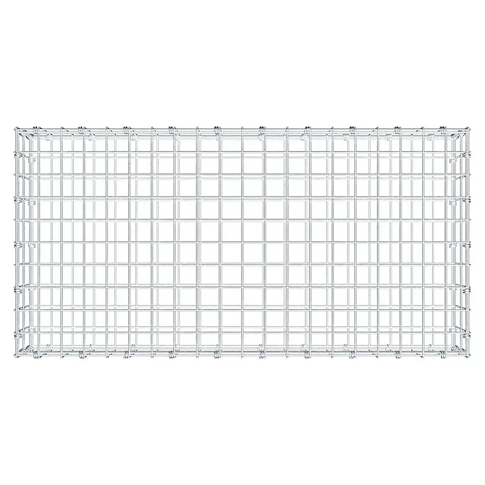 Gabiona Gabione - 100 x 50 x 20 cm, Maschenbreite: 5 cm, Maschenhöhe: 10 cm - Das Bild zeigt einen Gabionenkorb aus verzinktem Stahldraht mit quadratischen Maschen, der sich ideal für den Garten- und Landschaftsbau eignet.