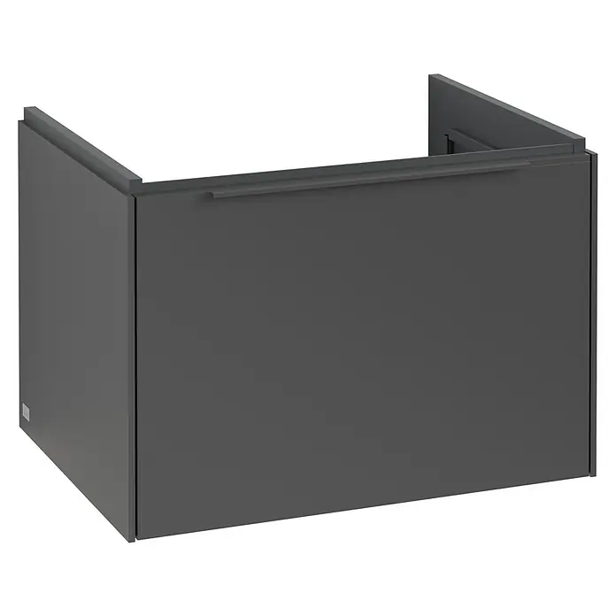 Villeroy & Boch Subway 3.0 Waschbeckenunterschrank - Graphite, Anzahl Schubladen: 1 Stk., Farbe Griff: Monochrom, B x T x H: 62,2 x 47,8 x 42,9 cm, Mit Beleuchtung - Eine graue Duschabtrennung mit geraden Linien, die ein minimalistisches Design im Badezimmer bietet. Sie sorgt für Sauberkeit und eine moderne Optik.