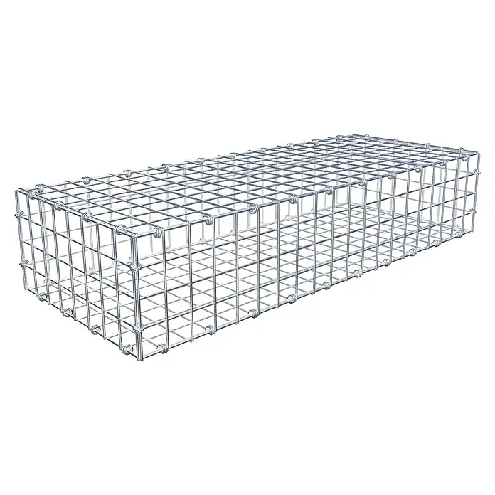 Gabiona Gabione - 100 x 40 x 20 cm, Maschenbreite: 5 cm, Maschenhöhe: 5 cm - Ansicht eines rechteckigen Gabionenkorbs aus Drahtgeflecht, der zur Stabilisierung von Hängen und als dekoratives Element verwendet wird.