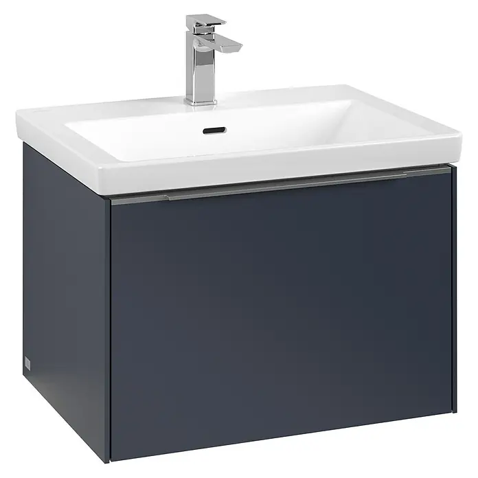 Villeroy & Boch Subway 3.0 Waschbeckenunterschrank - Marine Blue, Anzahl Schubladen: 1 Stk., Farbe Griff: Aluminium glänzend, B x T x H: 62,2 x 47,8 x 42,9 cm, Mit Beleuchtung - Stilvoller Waschtischunterschrank in dunklem Anthrazit mit modernem Waschbecken und Armatur für ein elegantes Badezimmerdesign.