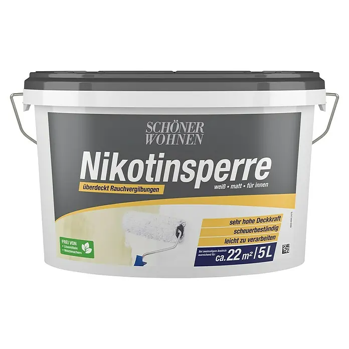 SCHÖNER WOHNEN-Farbe Nikotinsperre - 5 l, Weiß - Dose Nikotinsperre von Schöner Wohnen. Deckt Nikotin und Rauchspuren ab, ist lösemittelfrei und scheuerbeständig.