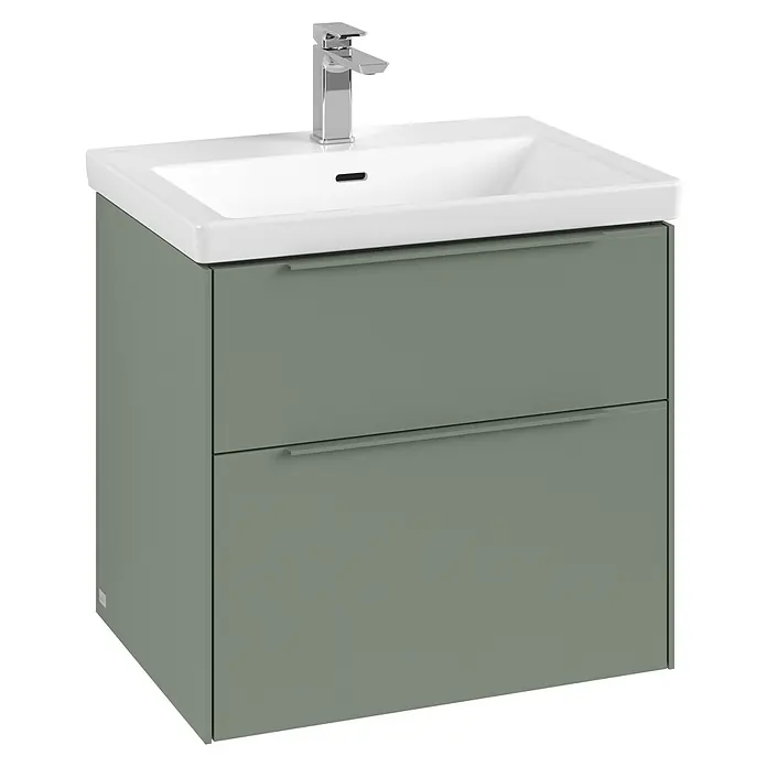 Villeroy & Boch Subway 3.0 Waschbeckenunterschrank - Soft Green, Anzahl Schubladen: 2 Stk., Farbe Griff: Monochrom, 62,2 x 47,8 x 57,6 cm - Elegantes Waschbecken mit Unterschrank in sanftem Grün. Das moderne Design besticht durch klare Linien und hochwertige Materialien.