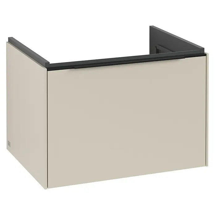 Villeroy & Boch Subway 3.0 Waschbeckenunterschrank - Cashmere Grey, Anzahl Schubladen: 1 Stk., Farbe Griff: Volcano Black, B x T x H: 62,2 x 47,8 x 42,9 cm, Mit Beleuchtung - Frontverkleidung in neutralen Farben, perfekt für ein modernes und stilvolles Badezimmerdesign. Die Verkleidung ist robust und leicht zu reinigen.