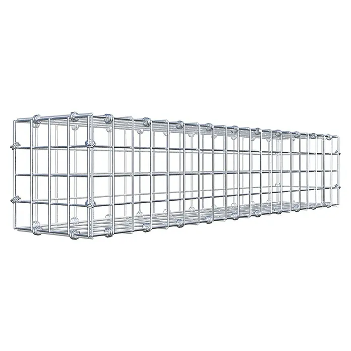 Gabiona Gabione - 100 x 20 x 20 cm, Maschenbreite: 5 cm, Maschenhöhe: 5 cm - Ansicht eines Gabionenkorbs aus verzinktem Draht, der Stabilität und Haltbarkeit für Landschaftsbauprojekte bietet.