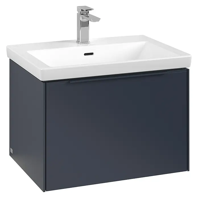 Villeroy & Boch Subway 3.0 Waschbeckenunterschrank - Marine Blue, Anzahl Schubladen: 1 Stk., Farbe Griff: Monochrom, B x T x H: 62,2 x 47,8 x 42,9 cm, Mit Beleuchtung - Dieser Waschtischunterschrank mit Waschbecken und Armatur bietet stilvollen Stauraum im Badezimmer. Die Front ist schlicht und modern gestaltet.