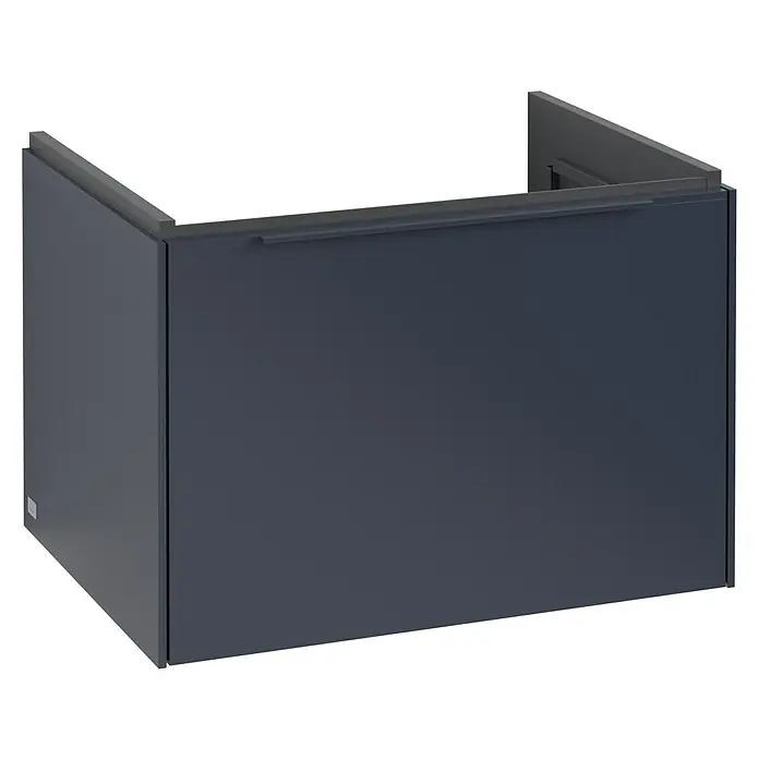 Villeroy & Boch Subway 3.0 Waschbeckenunterschrank - Marine Blue, Anzahl Schubladen: 1 Stk., Farbe Griff: Monochrom, B x T x H: 62,2 x 47,8 x 42,9 cm, Mit Beleuchtung - Ein eleganter, dunkelblauer Waschtischunterschrank mit Griffleiste und minimalistischem Design für moderne Badezimmer.